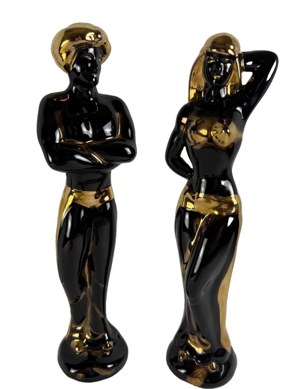 2 MCM Blackamoor 17” Figurines  Nubian Art Pottery Genie Harem Dancer Perfect!